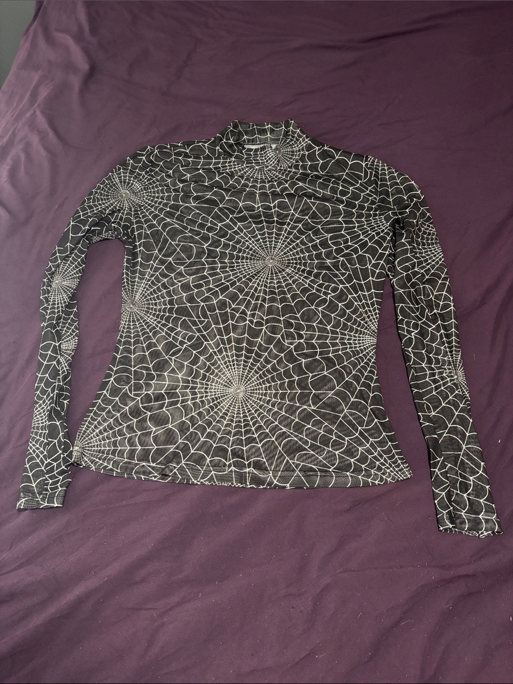 Black Spiderweb Long Sleeve mock Neck Mesh Top